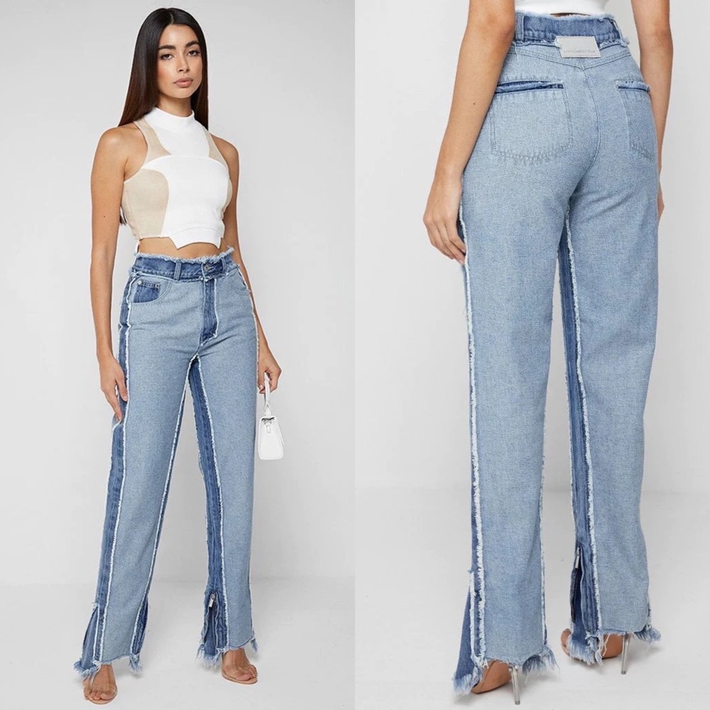 Maniere De Voir Two-Tone Light Blue Straight Leg Jeans